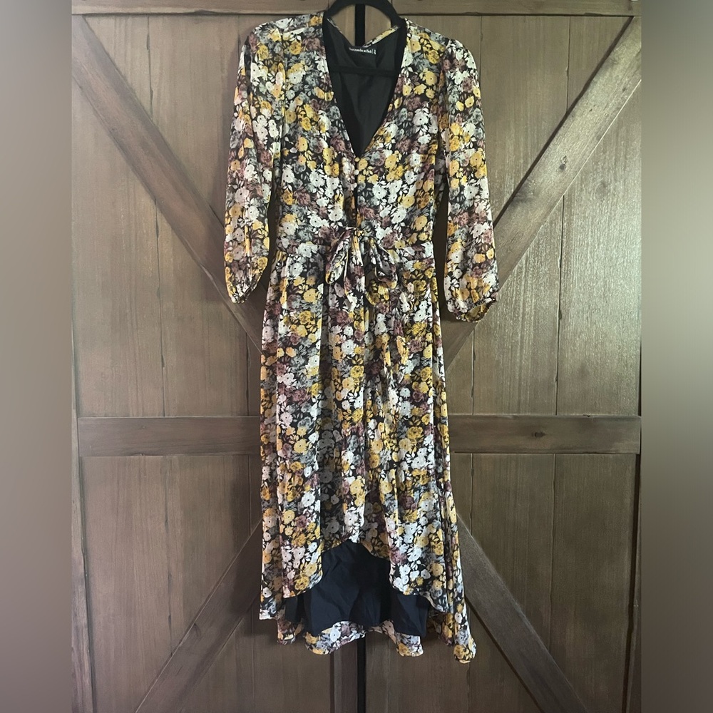 High-Lo Long Sleeve Floral Dress